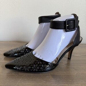 Sam Edelman Womens 8.5 Black Razor Cut Pointy Toe Heels Buckle Ankle Strap